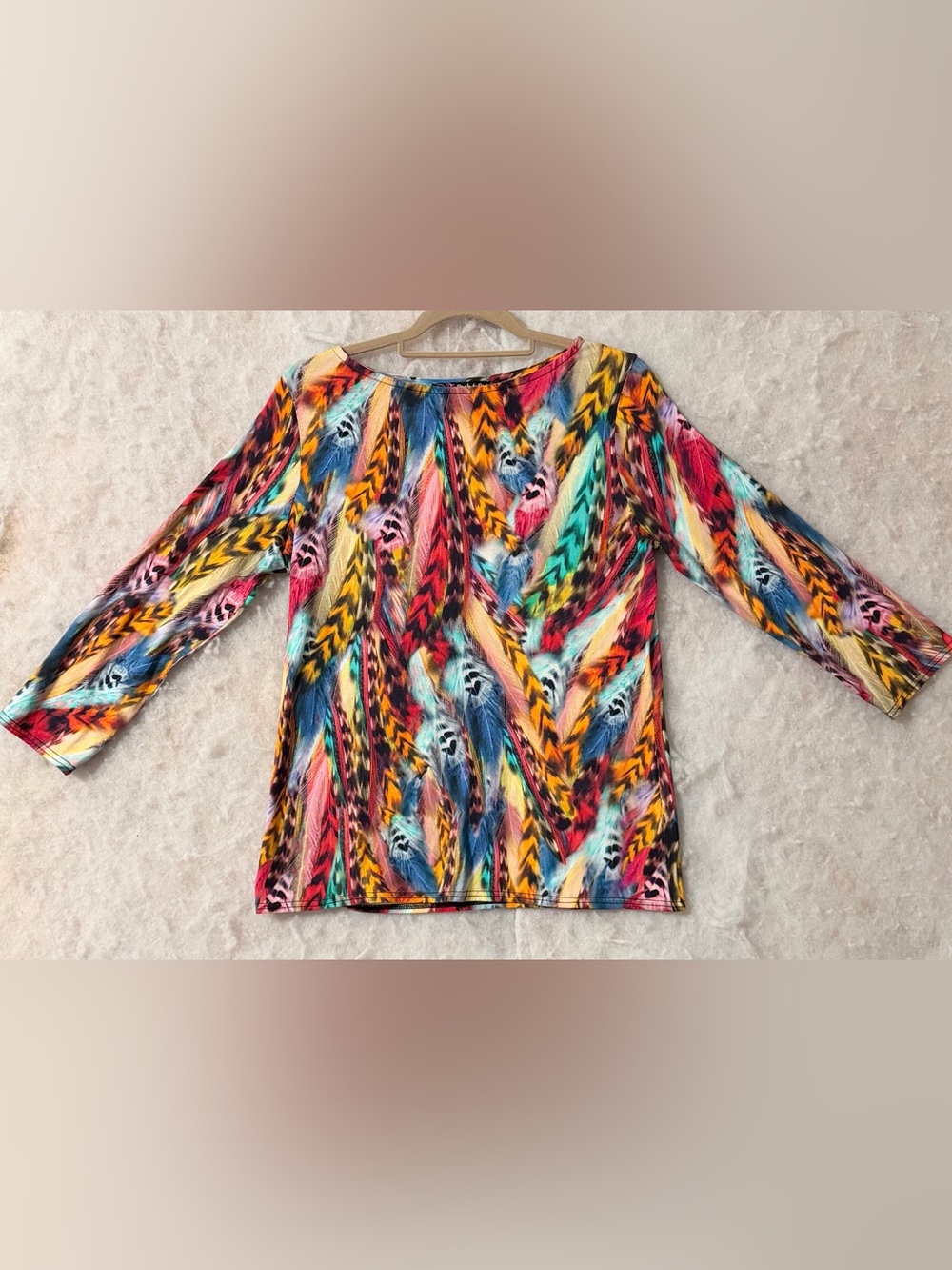 Peck & Peck Multicolor Feather-Print Long Sleeve Top (SKU842)